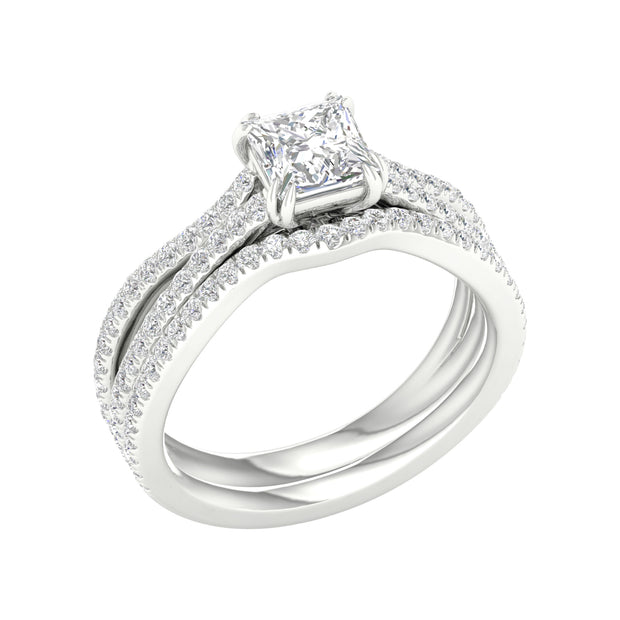 14K White Gold 1.65 CTW Lab-Grown Princess Diamond Certified Bridal Set