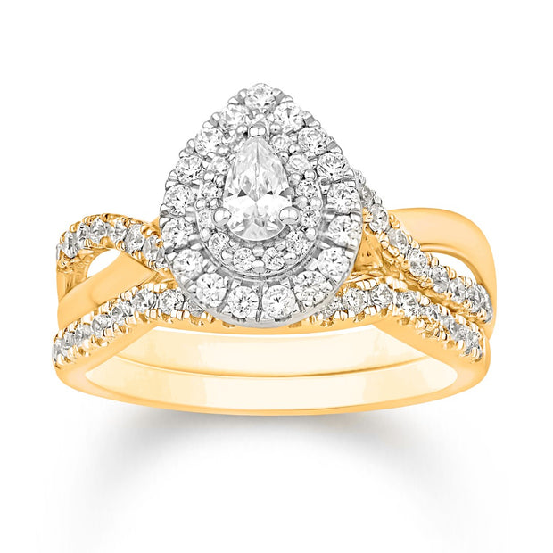 14K Yellow Gold 0.74 Carat (0.15 CTR) Pear Bridal Ring-0532665-YG