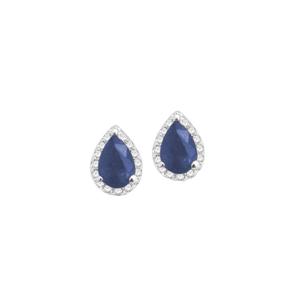 14K WHITE GOLD 0.18 CTw Diamond BLUE SAPPHIRE Earring