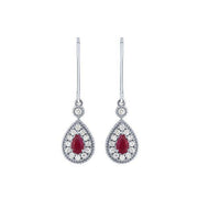 10k white gold 0.31 ctw Diamond Red Ruby dangle Earrings