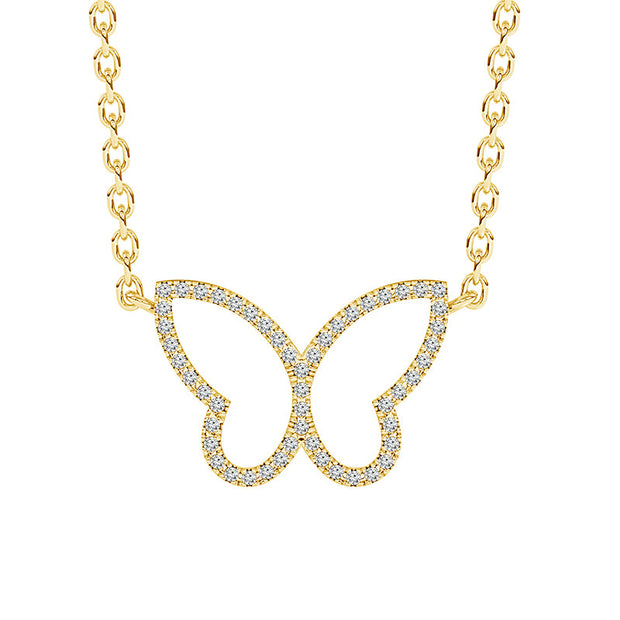 10K Yellow Gold 0.075 Ctw Diamond Butterfly Necklace