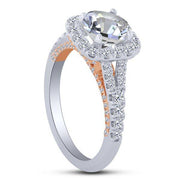 14K Two Tone Cushion Diamond Semi Mount Engagement Ring