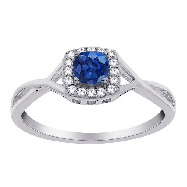 10K WHITE GOLD 0.40 CTW DIAMOND BLUE SAPPHIRE RING