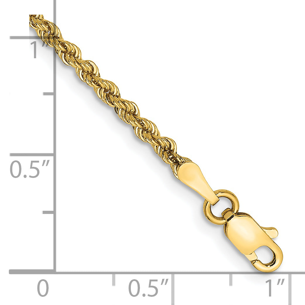 14K Yellow Gold 2.25mm 7In Regular Rope Chain