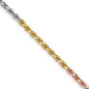 14k Tri-Color 2.5mm 18in D/C Rope Chain