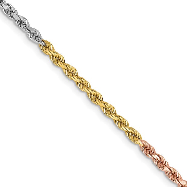 14k Tri-Color 2.5mm 18in D/C Rope Chain