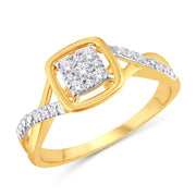 10K Two Tone 0.14 Ctw Diamond Square Promise Ring