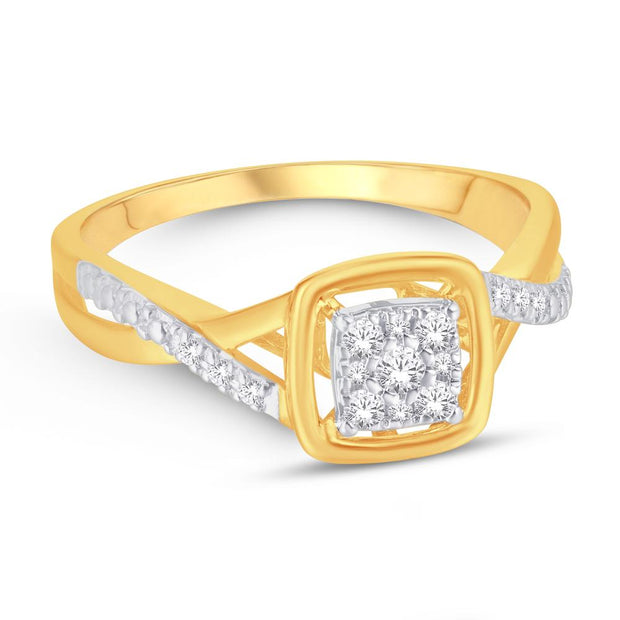 10K Two Tone 0.14 Ctw Diamond Square Promise Ring