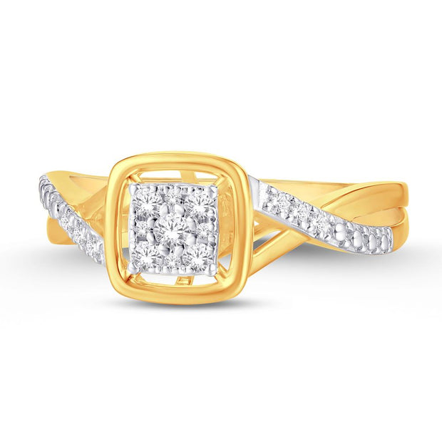 10K Two Tone 0.14 Ctw Diamond Square Promise Ring