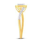 10K Two Tone 0.14 Ctw Diamond Square Promise Ring