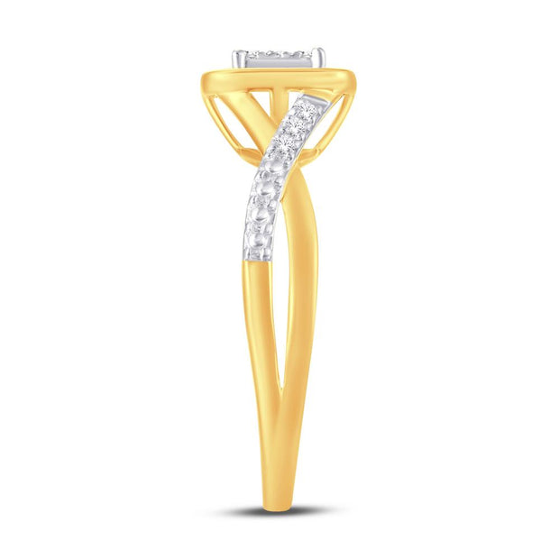 10K Two Tone 0.14 Ctw Diamond Square Promise Ring