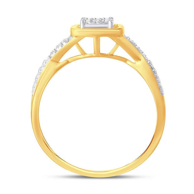 10K Two Tone 0.14 Ctw Diamond Square Promise Ring