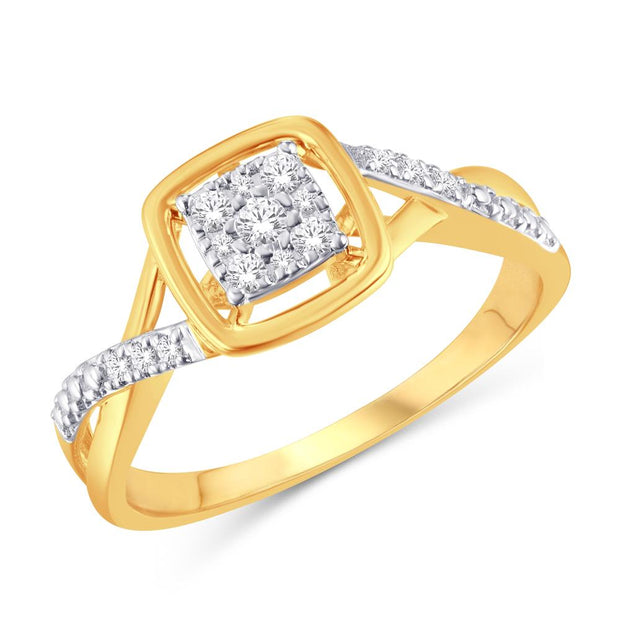 10K Two Tone 0.14 Ctw Diamond Square Promise Ring