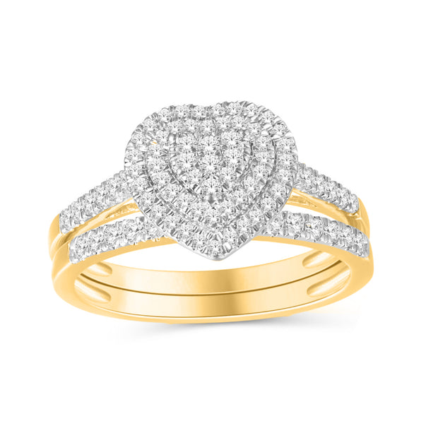 10K Yellow Gold 0.45 CTW Diamond Heart Bridal Ring