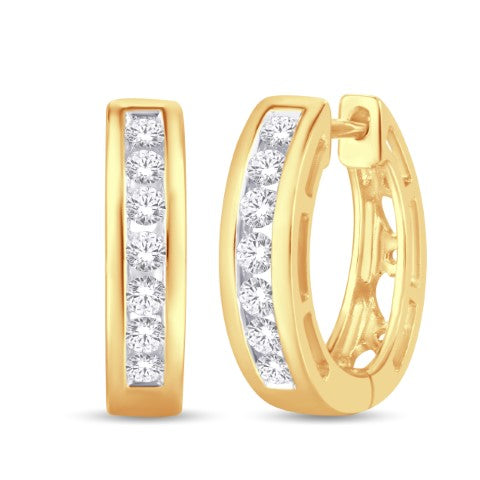 10K Yellow Gold 0.25 Ctw Diamonds Classic Hoops