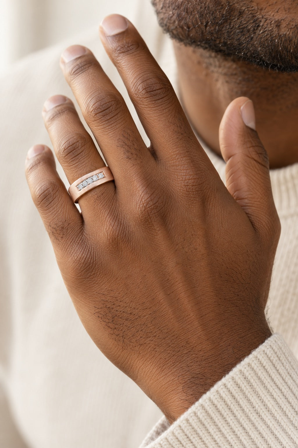 10K Rose Gold 0.20 ctw Diamond Mens Band - worn