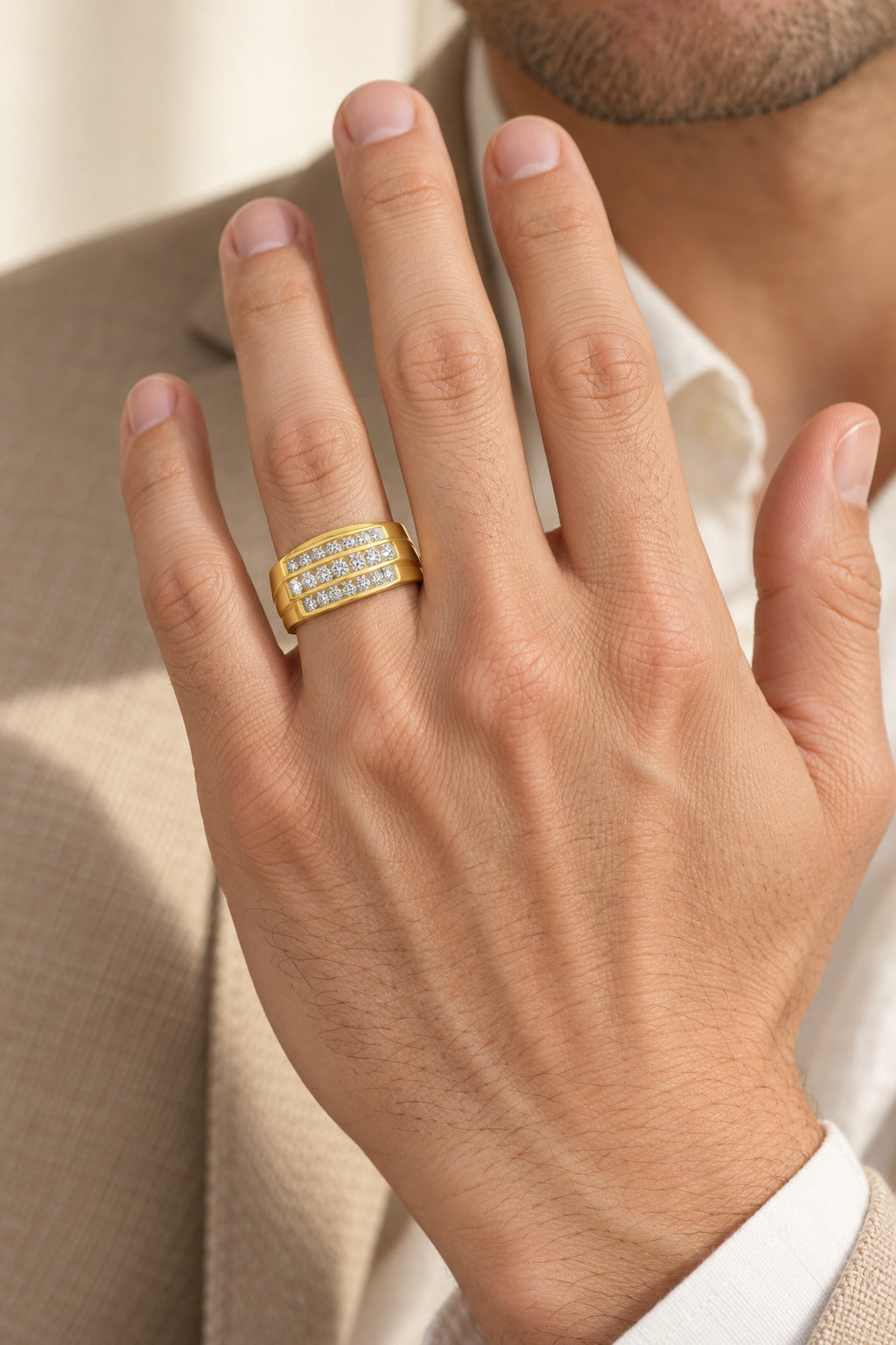 14K Yellow Gold 0.75 ctw Diamond Mens Fashion Ring - worn