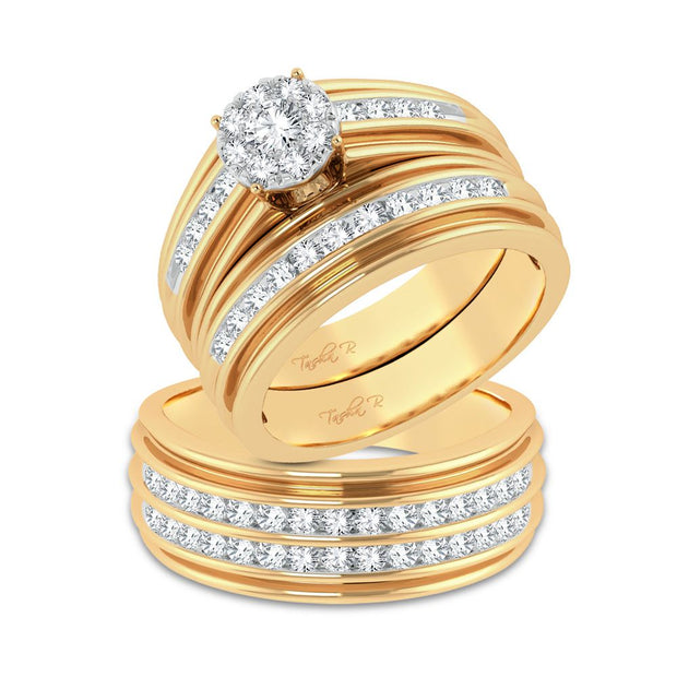 14K Yellow Gold 0.86 ctw Diamond Trio Set