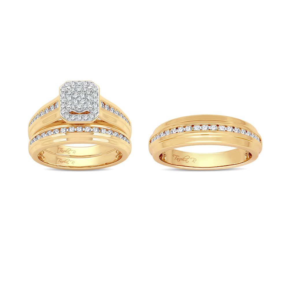 14K Yellow Gold 0.87 ctw Diamond Trio Set