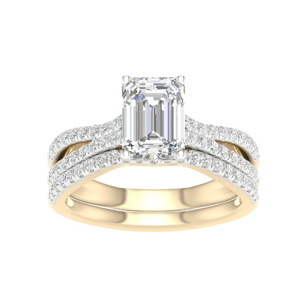 14K Yellow gold 2.40 CTw Lab-Grown Diamond Emerald Bridal Set