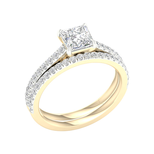 14K Yellow Gold 1.50 CTW Certified Princess Lab-Grown Diamond Bridal Ring