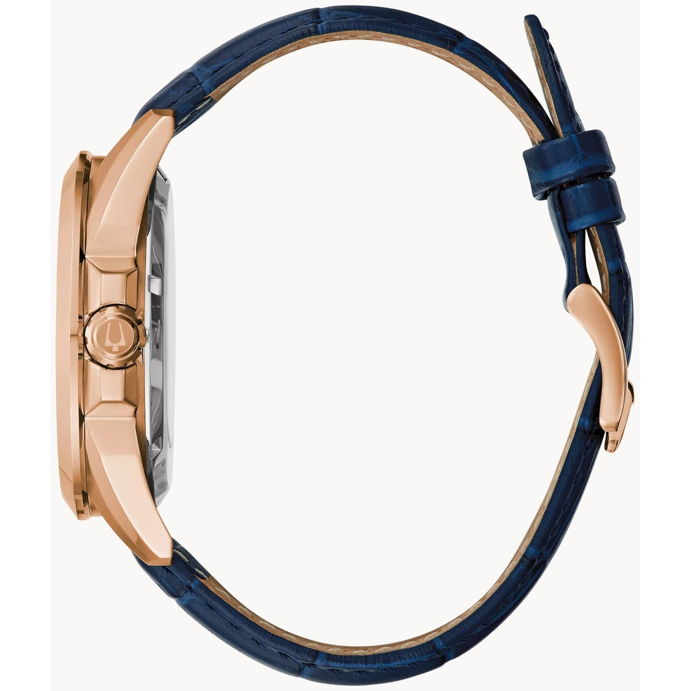 Bulova Sutton Automatic Skeleton Blue Dial Rose Gold Watch