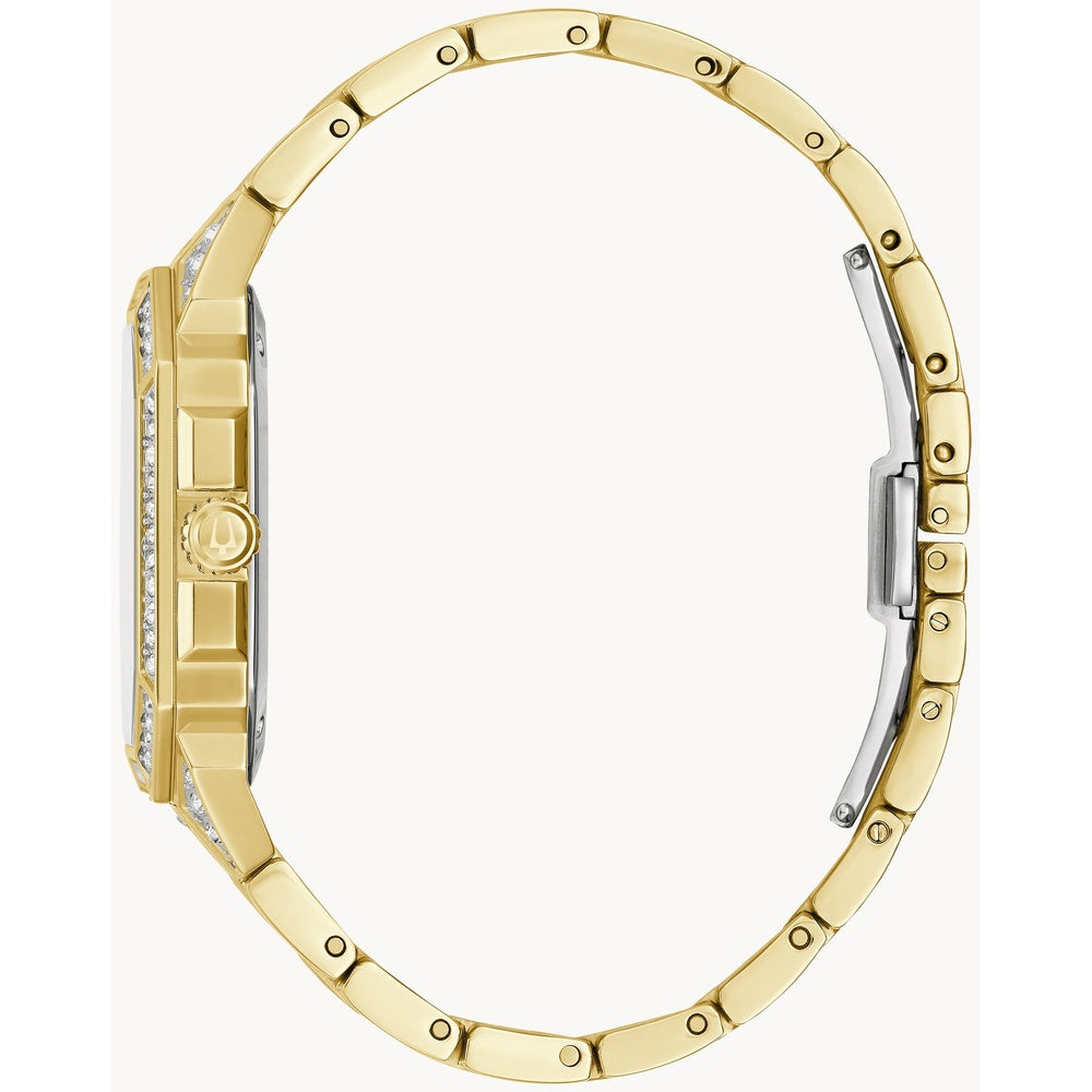 Bulova Octava Crystal Silver Dial Gold-Tone Luxury Watch