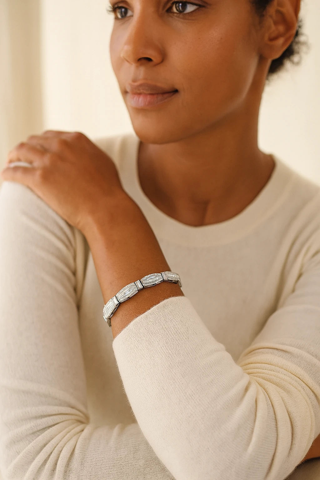 10K White Gold 7.5In 3.00 ctw Diamond Baguette Bracelet