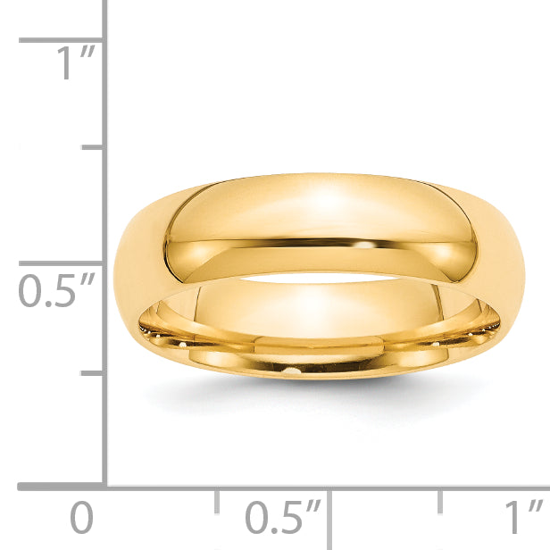 14K Yellow Gold 6mm Standard Comfort Fit Wedding Band Size 12