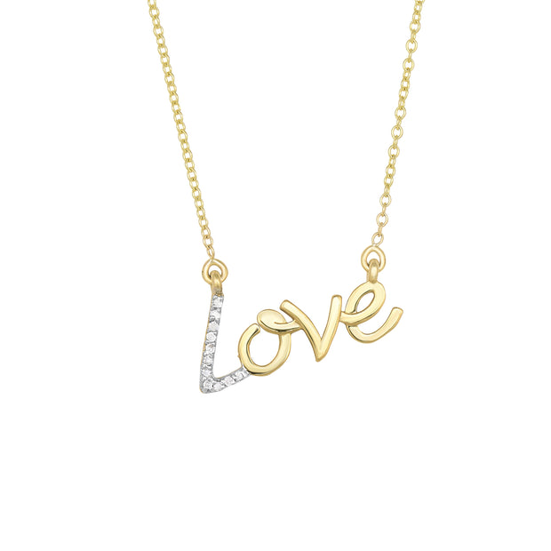 14K yellow Gold 0.07 ctw Diamond "Love" Necklace