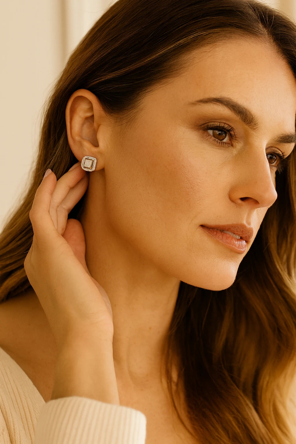 10K Two Tone 0.15 ctw Diamond Cushion Stud Earrings