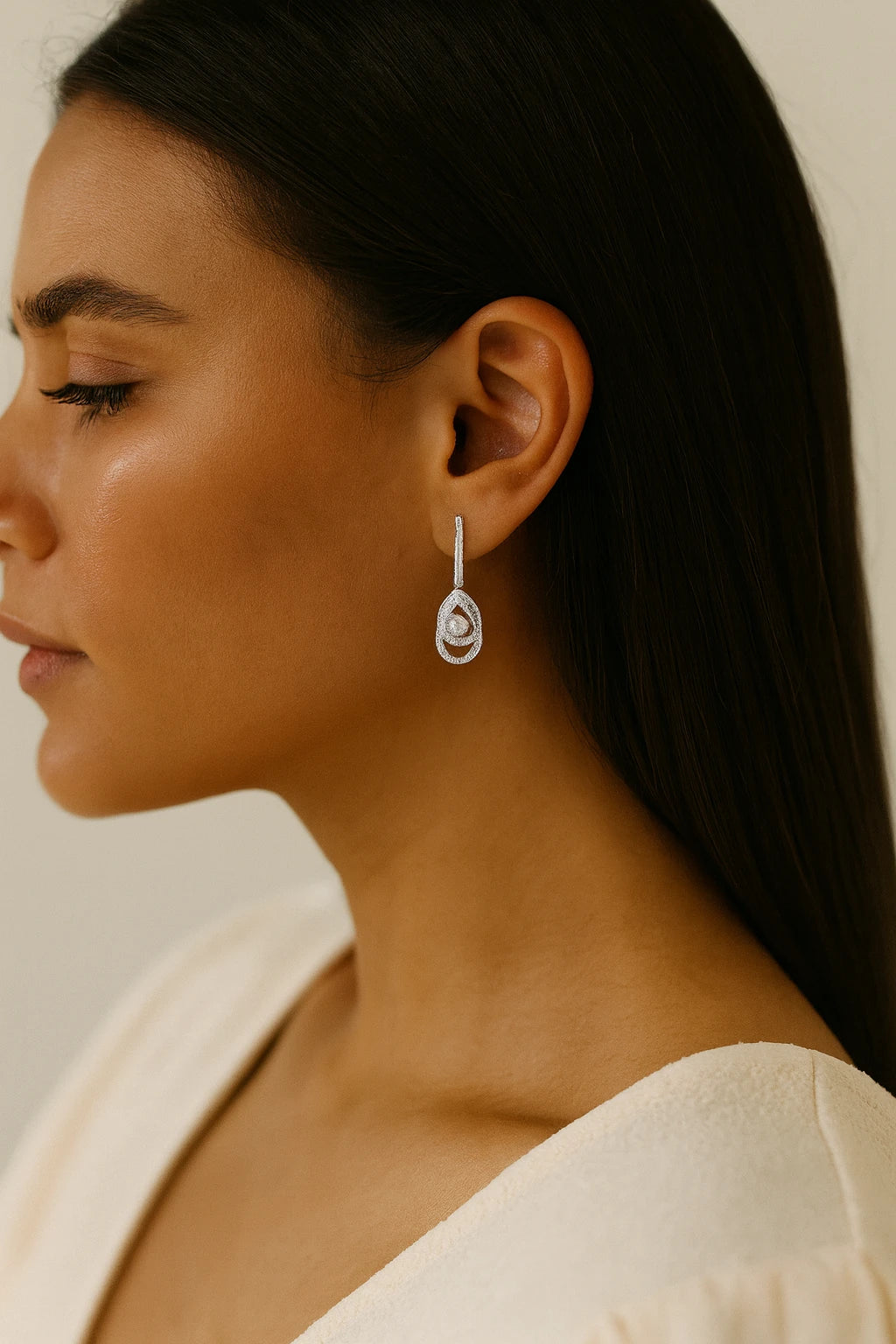 Silver 925 Diamond Dangle Earrings