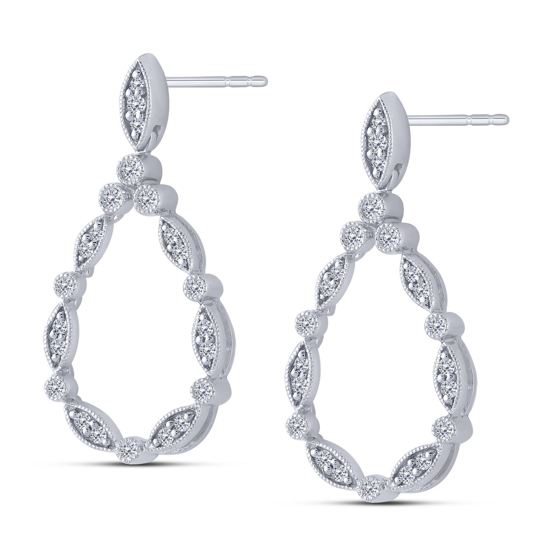 10K White Gold 0.25 ctw Diamond Drop Hoop Earrings