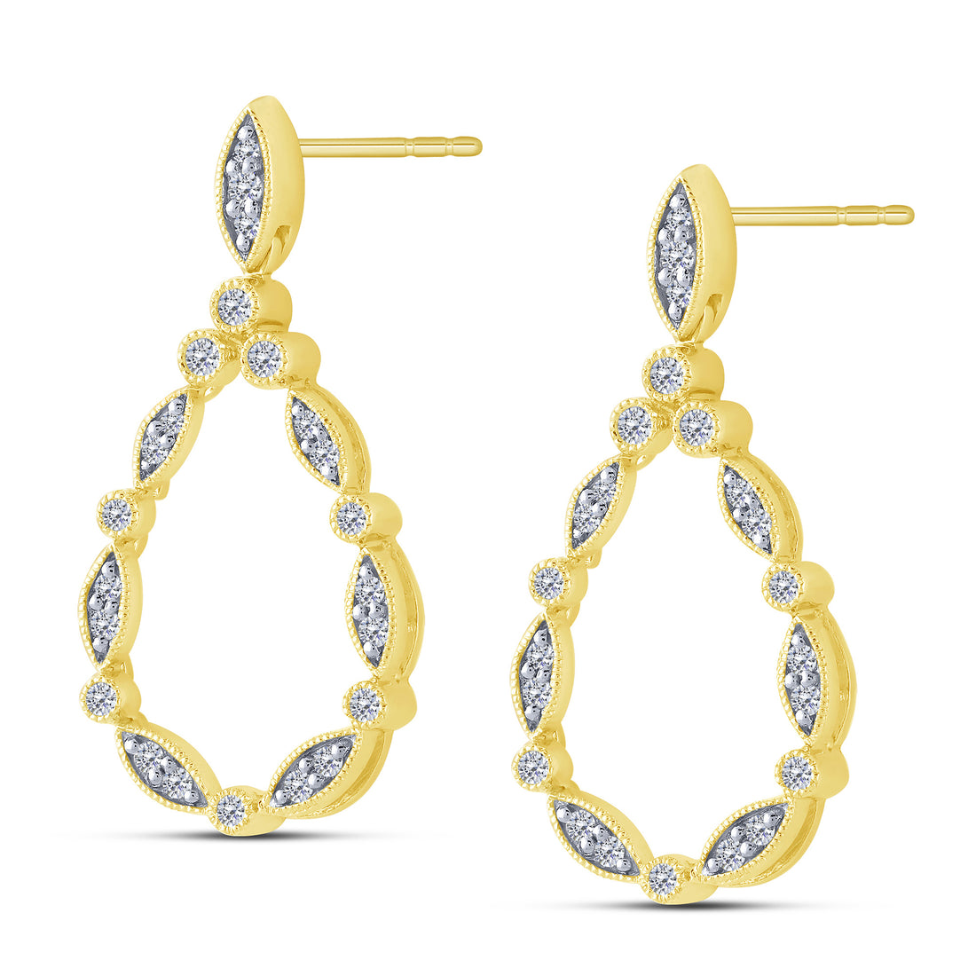 10K Yellow Gold 0.25 ctw Diamond Drop Hoop Earrings