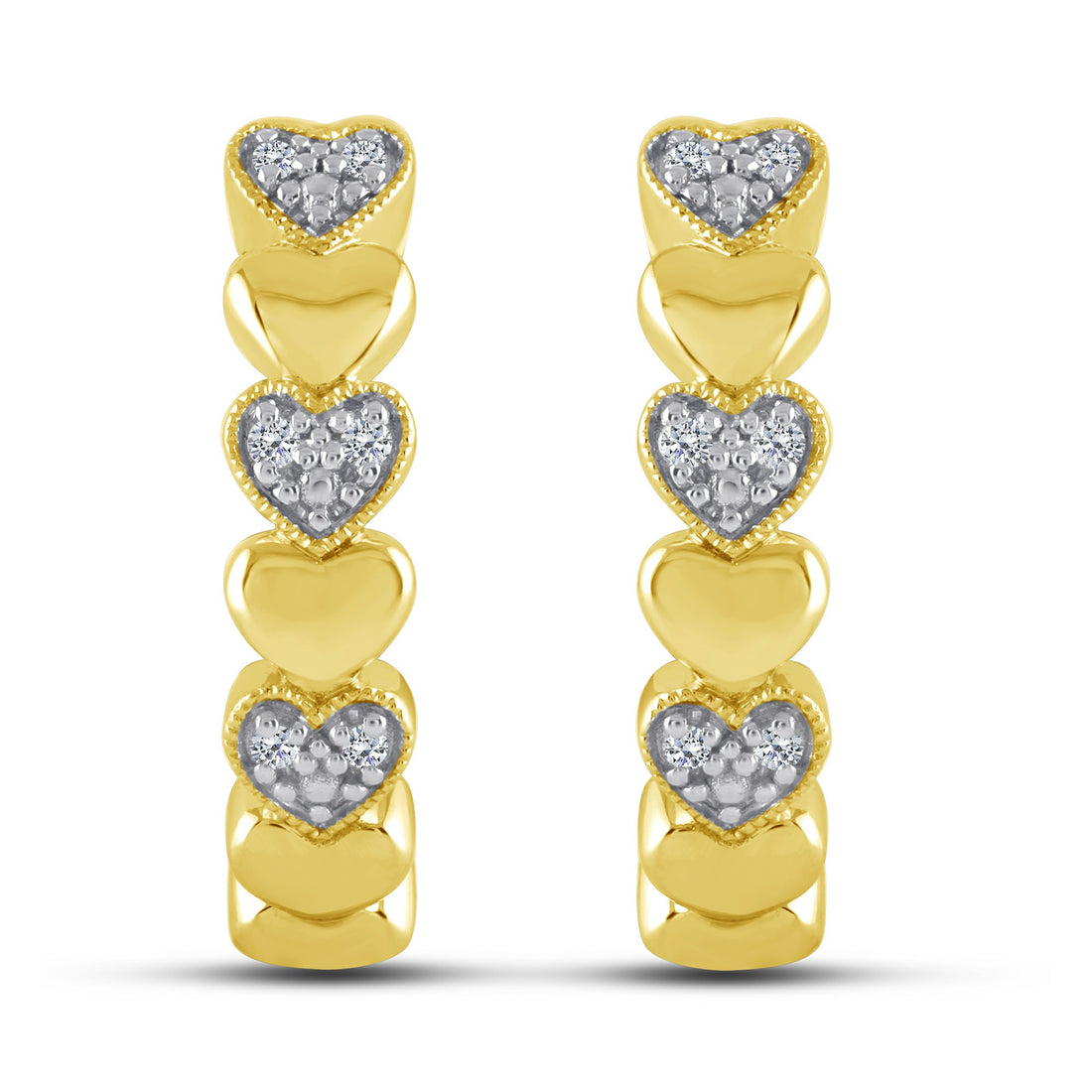 10K Yellow Gold 0.05 ctw Diamond Heart Hoops Earring