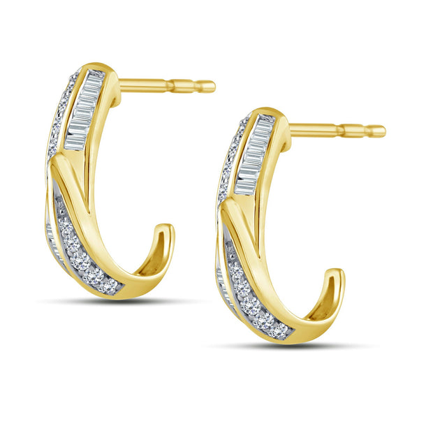 10K Yellow Gold 0.33 Ctw Diamond Baguette Hoops