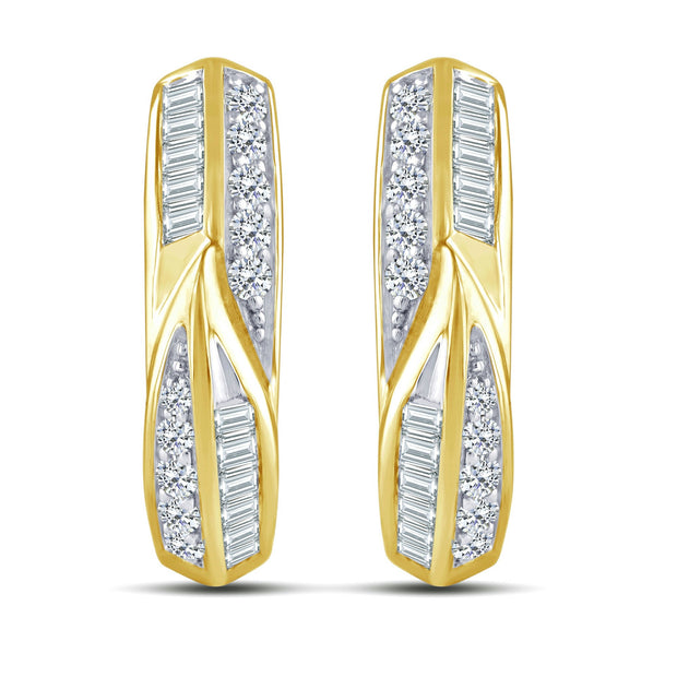 10K Yellow Gold 0.33 Ctw Diamond Baguette Hoops