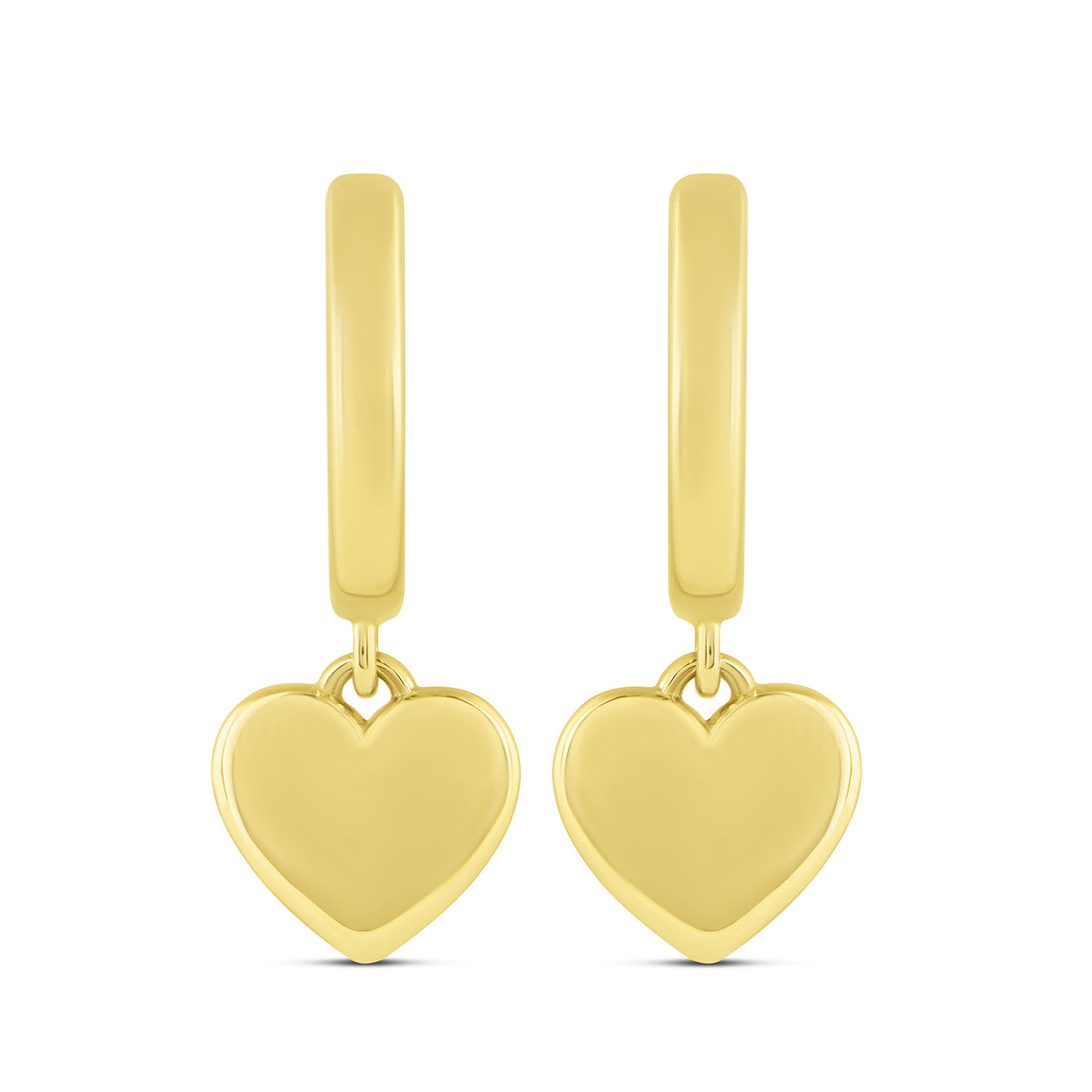 10K Yellow Gold Heart Dangle Hoop Earrings