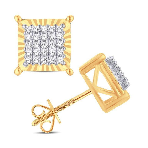 10K Two Tone 0.20 Ctw Diamonds Square Earrings