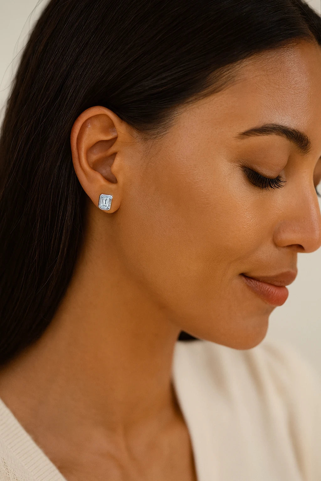 14K White Gold 1.00 ctw Lab-Grown Diamond Emerald Earrings