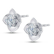 14K White Gold 1.00 Ctw Princess Lab-Grown Diamond Flower Earrings