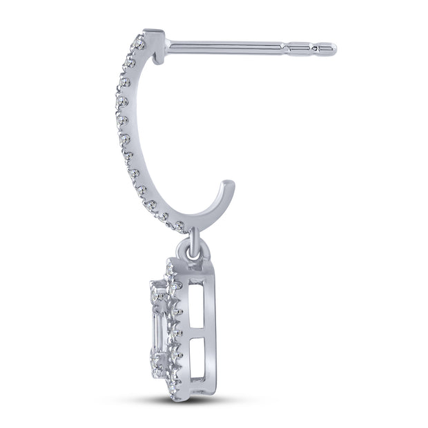 10K White Gold 0.50 Ctw Lab-Grown Diamond Baguette Hoop Earrings