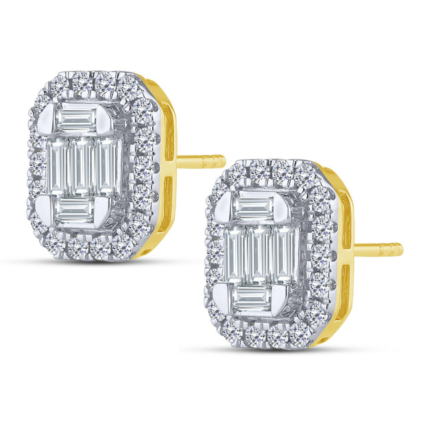 10K Yellow Gold 0.75 Ctw Lab-Grown Diamond Baguette Stud Earrings
