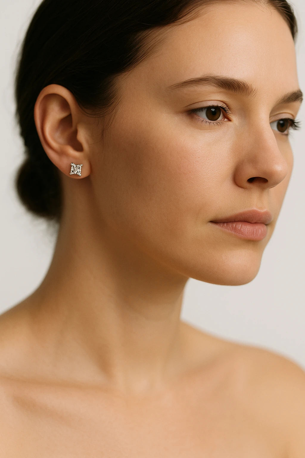 14K White Gold Princess Earrings