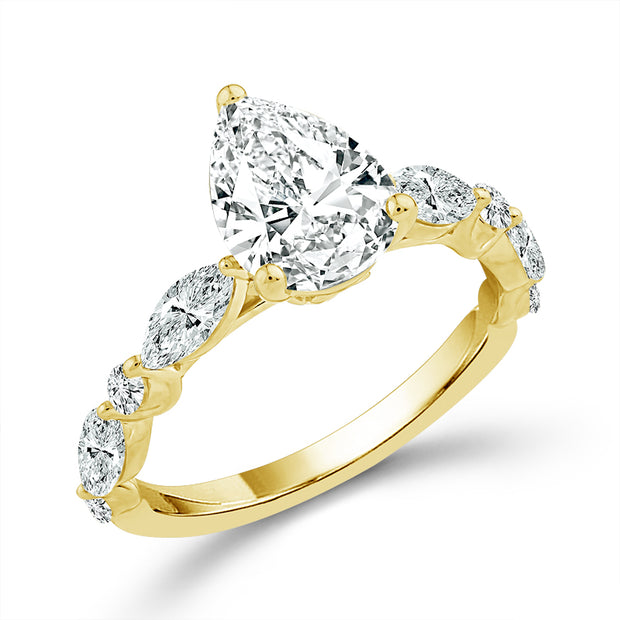 14k Yellow Gold Lab-Grown 2.50 CTW Pear Diamond Bridal Ring