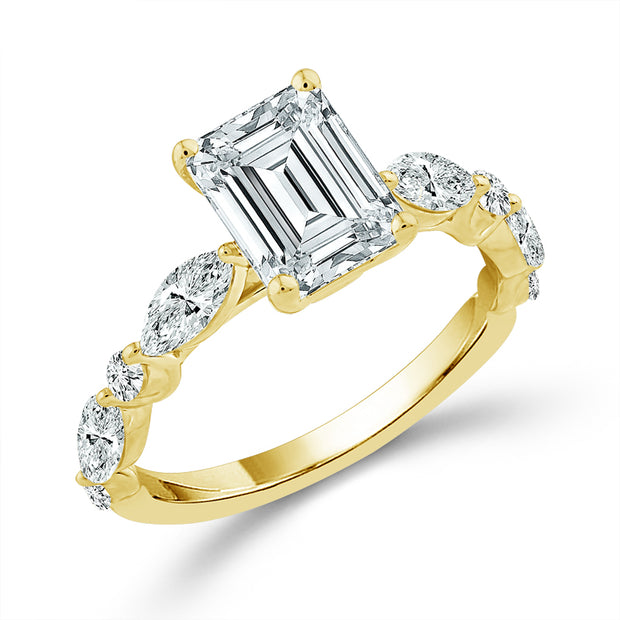 14k Yellow Gold 1.5 ctw Lab-Grown Diamond Emerald Bridal Ring
