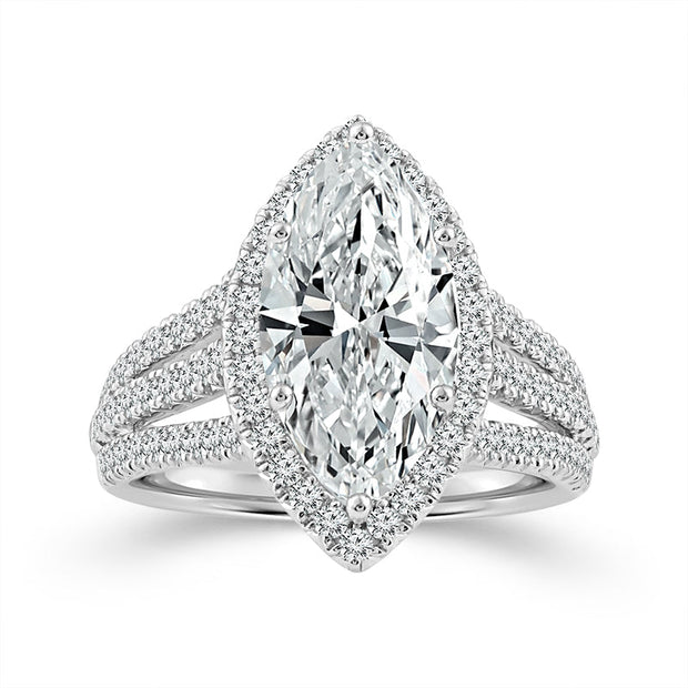 14K White Gold 3.76 Ctw Lab-Grown Diamond Marquise Engagement Ring