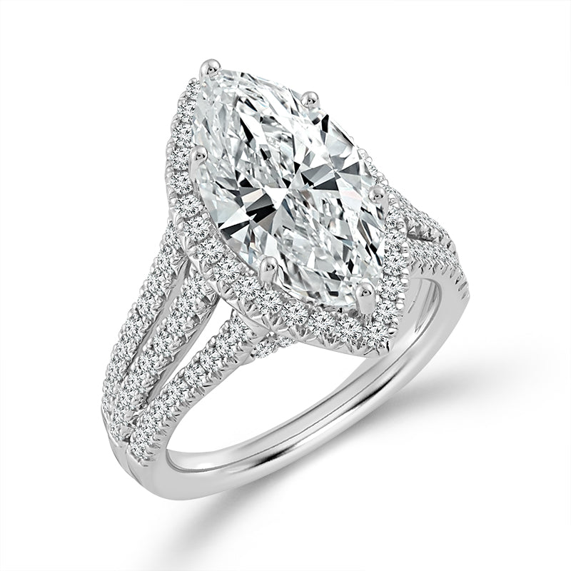 14K White Gold 3.76 ctw Lab-Grown Diamond Marquise Engagement Ring