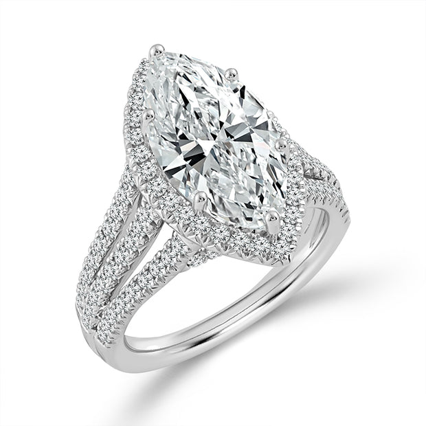 14K White Gold 3.76 Ctw Lab-Grown Diamond Marquise Engagement Ring
