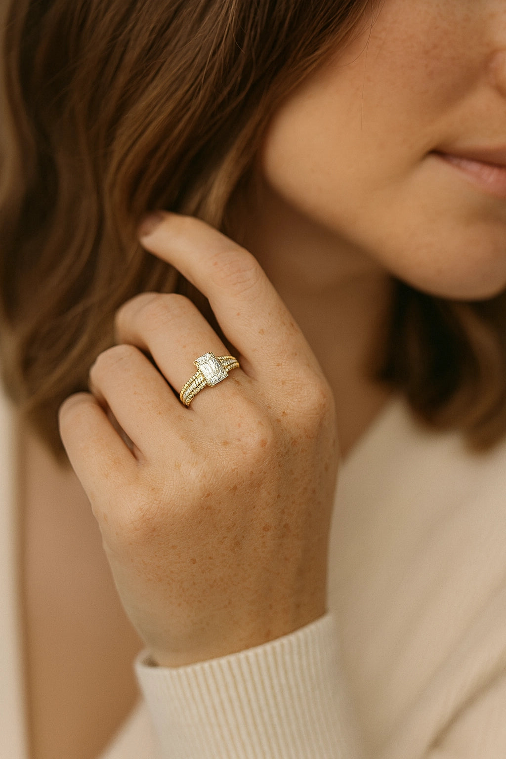 14K Yellow Gold 6.55 ctw Lab-Grown Diamond Emerald Engagement Ring